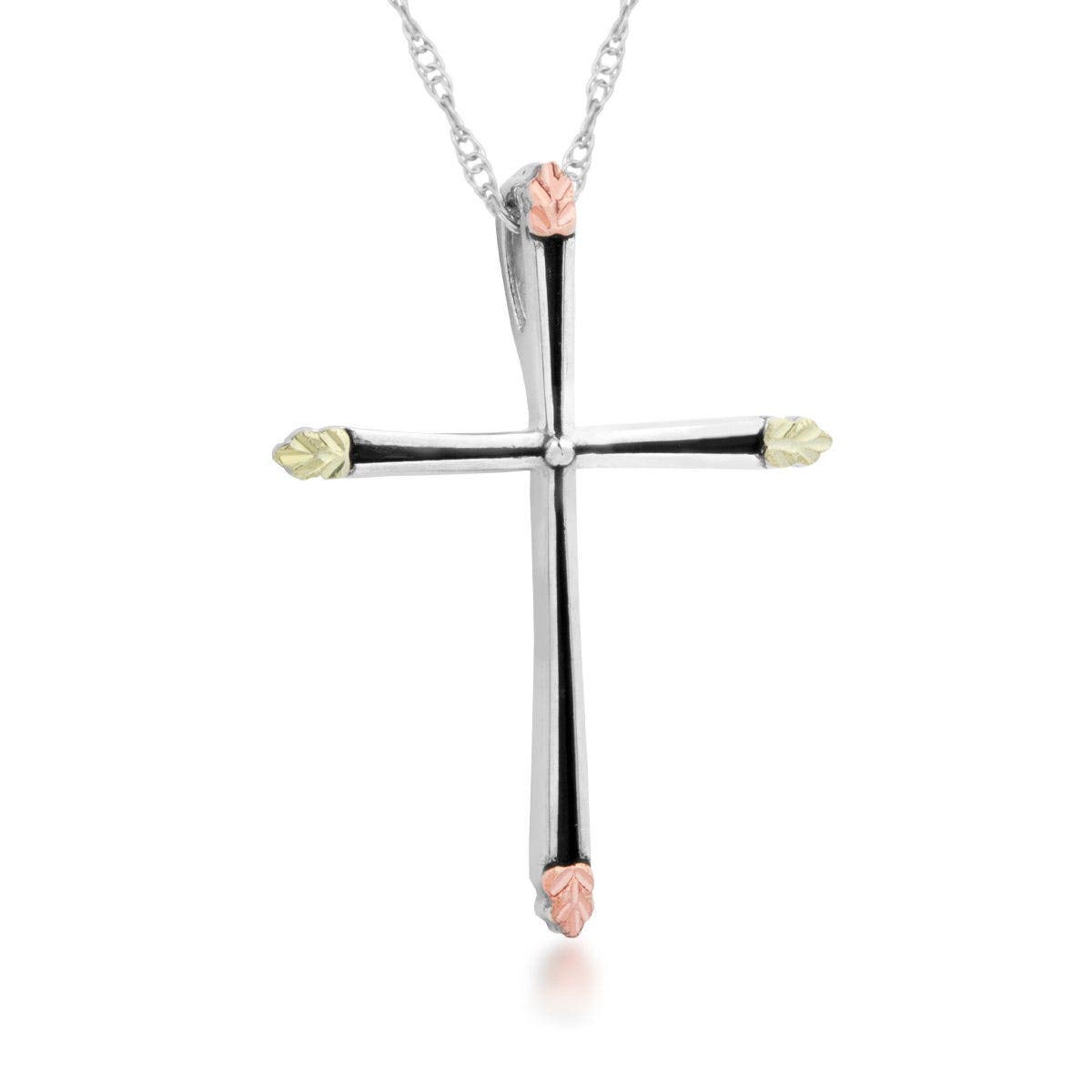 Sterling silver antiqued cross and leaf pendant by Mt. Rushmore Black Hills Gold