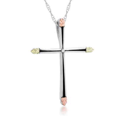 Sterling silver antiqued cross and leaf pendant by Mt. Rushmore Black Hills Gold