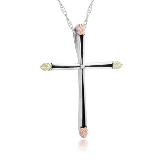Sterling silver antiqued cross and leaf pendant by Mt. Rushmore Black Hills Gold