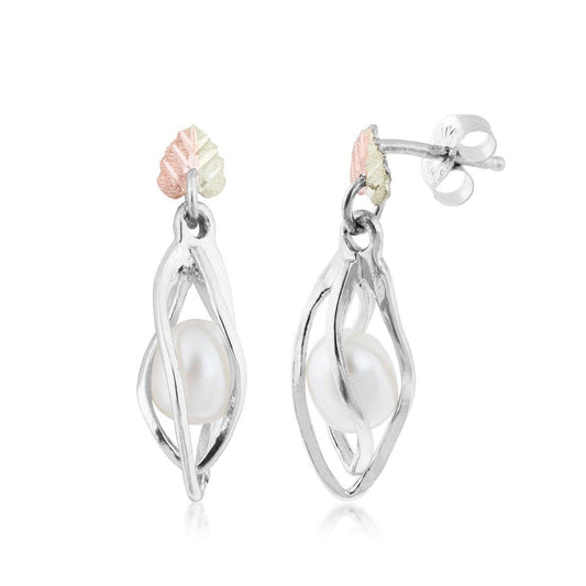 Sterling silver cultured freshwater rice pearl dangle earrings by Mt. Rushmore Black Hills Gold