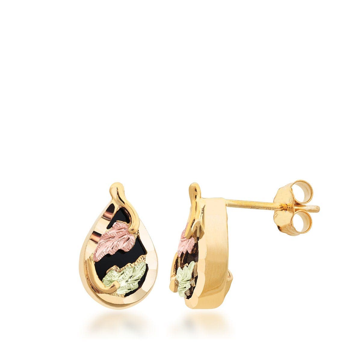 10K yellow gold onyx diamond cut teardrop earrings by Mt. Rushmore Black Hills Gold