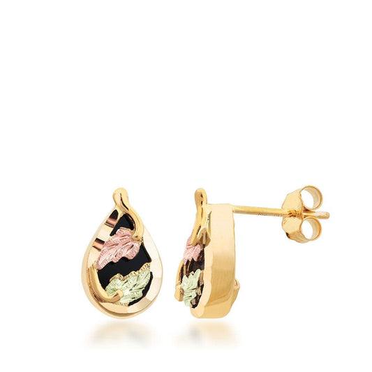 10K yellow gold onyx diamond cut teardrop earrings by Mt. Rushmore Black Hills Gold