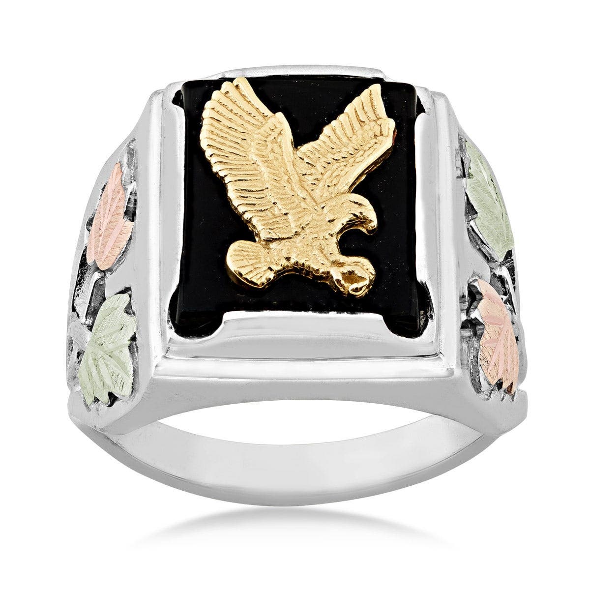 Sterling silver and 10K yellow gold men's rectangle onyx and eagle ring by Mt. Rushmore Black Hills Gold