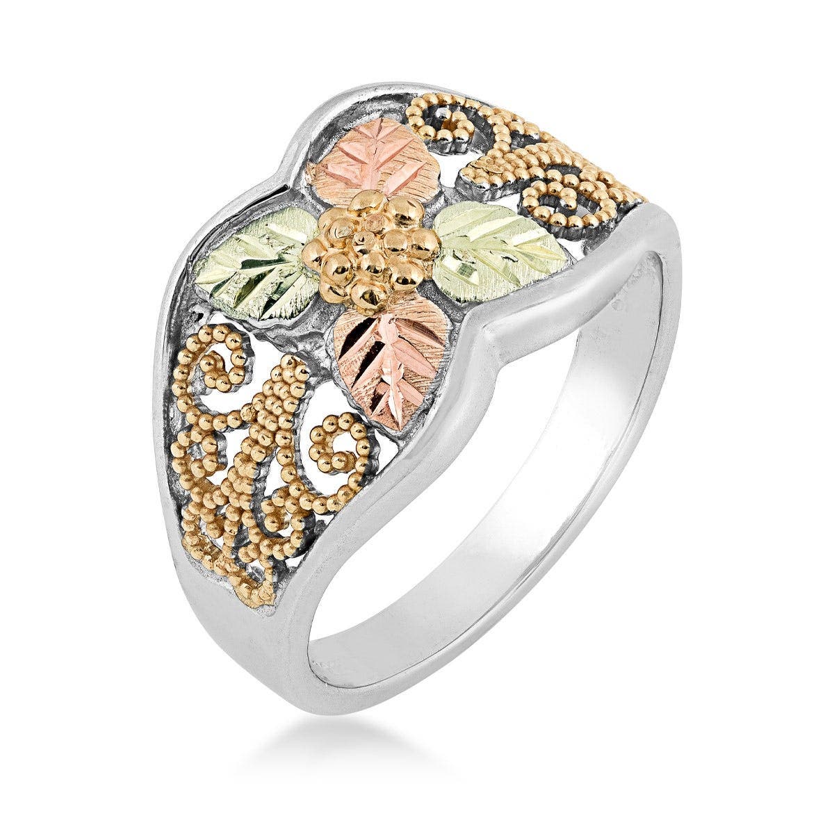 Sterling silver and 10K yellow gold grape cluster and milgrain filigree ring by Mt. Rushmore Black Hills Gold