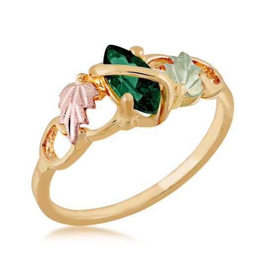 10K yellow gold created marquise emerald grapevine ring by Mt. Rushmore Black Hills Gold