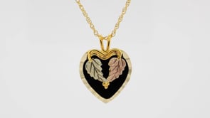 10K yellow gold onyx heart pendant and earring set featuring heart-shaped leaf accent by Mt. Rushmore Black Hills Gold, product video