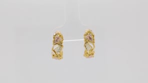 10K yellow gold diamond cut green and pink leaf j hoop earrings by Mt. Rushmore Black Hills Gold, product video