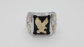 Sterling silver and 10K yellow gold men's rectangle onyx and eagle ring by Mt. Rushmore Black Hills Gold, product video