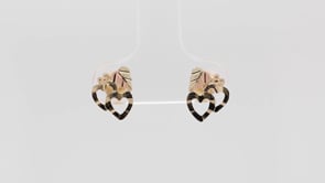 10K yellow gold diamond cut double heart and two-tone leaf earrings by Mt. Rushmore Black Hills Gold, product video
