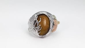 Sterling silver men's oval tiger's eye elk ring by Landstrom's Black Hills Gold, product video