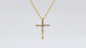 10K yellow gold round Yogo sapphire and grape cluster cross pendant with Black Hills Gold detailing, product video