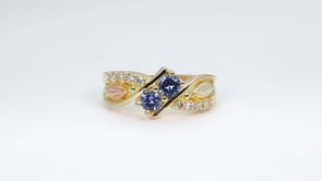 10K yellow gold round 2-stone Yogo sapphire and 1/6 ct. tw. diamond ring by Landstrom's Black Hills Gold, product video